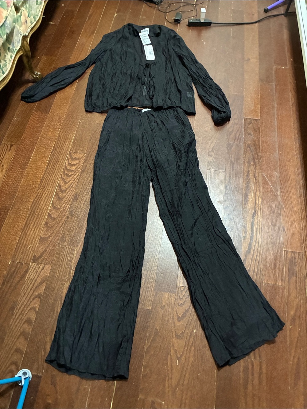 COS Black Crinkle Wide-Leg Pants with Matching Jacket